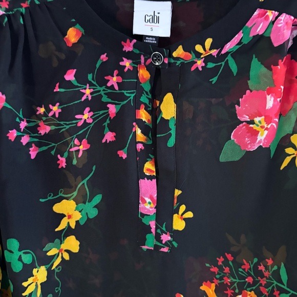 CABI #5706 Thespian Blouse Midnight Flowers Long Sleeves S Semi Sheer - Picture 9 of 9